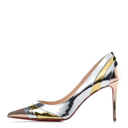 Christian Louboutin Nappa Patent Veau Mirror Eklectica 85 Pumps 38 Silver 1 of 7