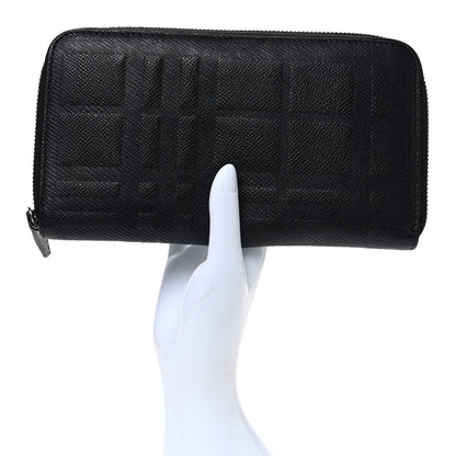 Burberry Grainy Calfskin Check Embossed Zip Around Wallet Black 2 of 6