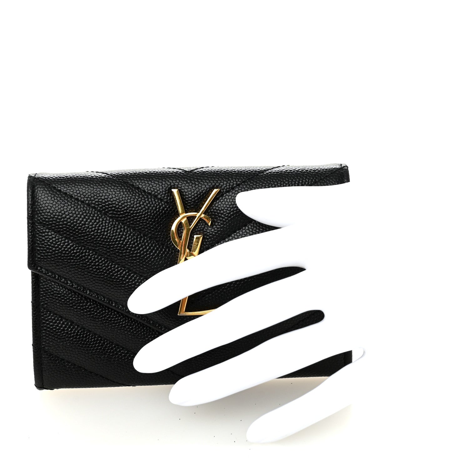 Saint Laurent Grain De Poudre Matelasse Chevron Small Monogram Envelope Wallet Black 2 of 7