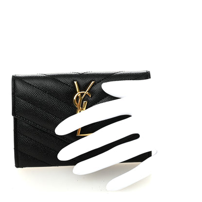 Saint Laurent Grain De Poudre Matelasse Chevron Small Monogram Envelope Wallet Black 2 of 7