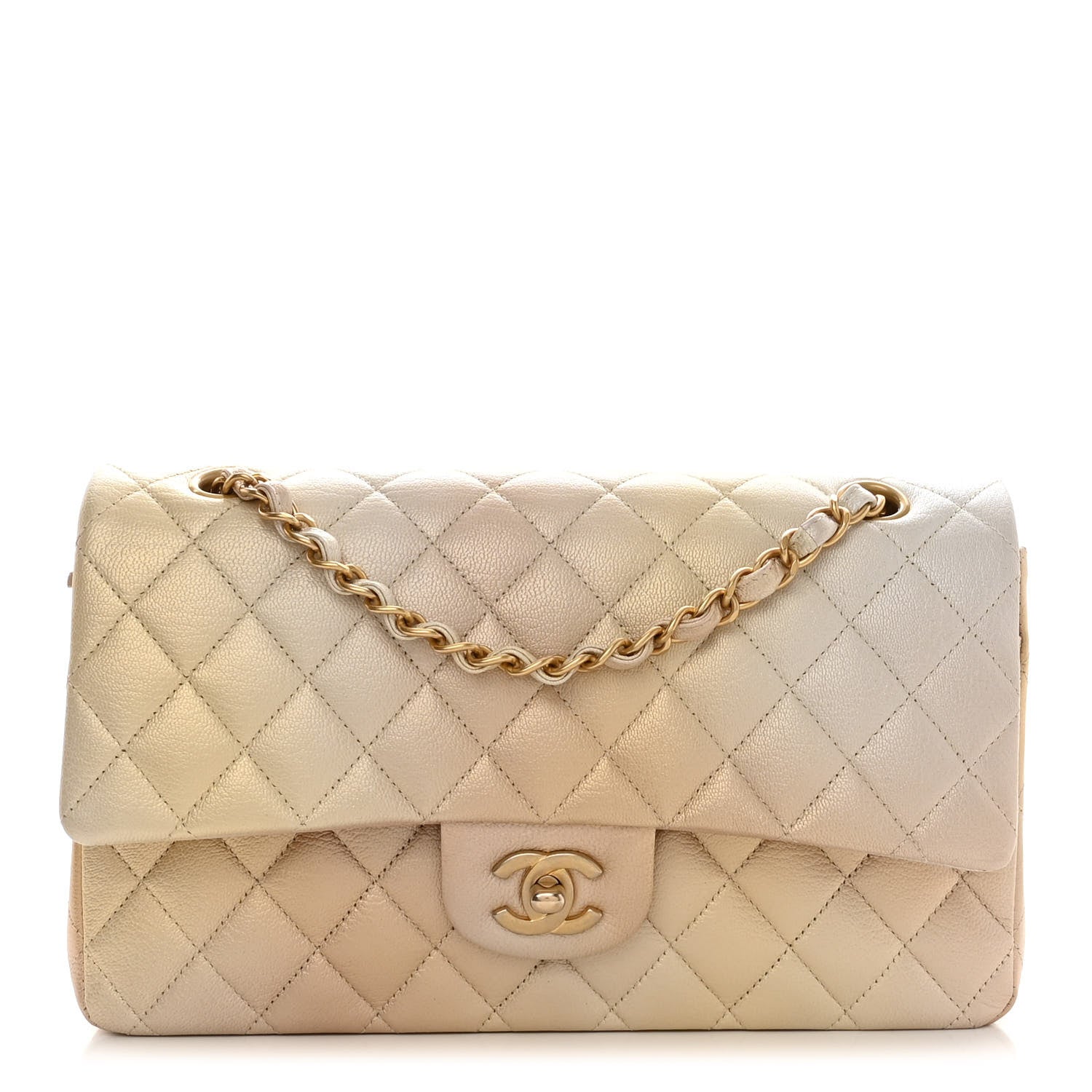 Chanel Metallic Goatskin Quilted Ombre Medium Double Flap Gold 1 of 18