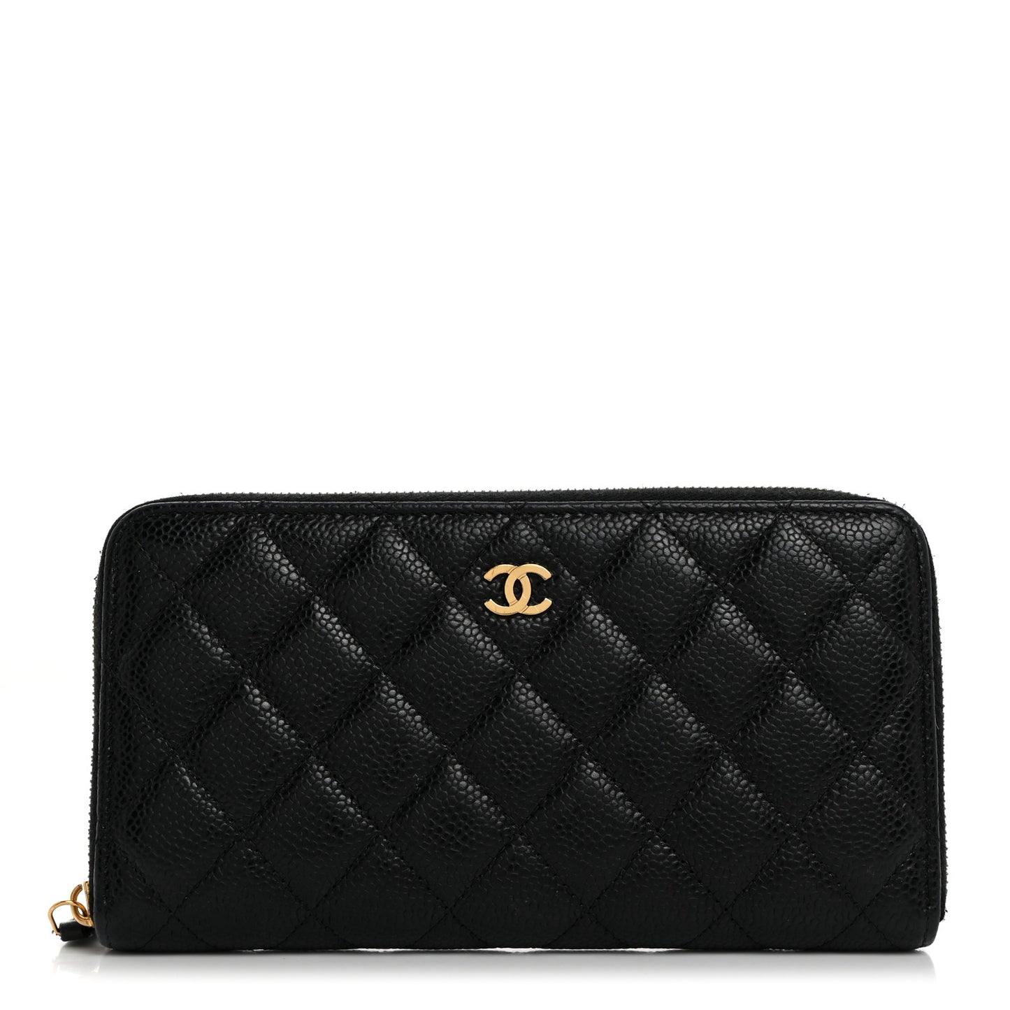 Caviar Quilted Large Gusset Zip Around Wallet Black