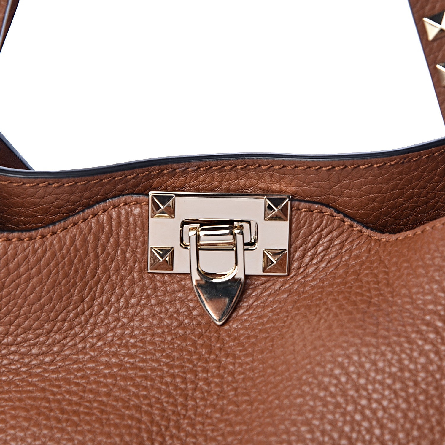 Valentino Garavani Pebbled Calfskin Medium Rockstud Tote Bright Cognac 11 of 13