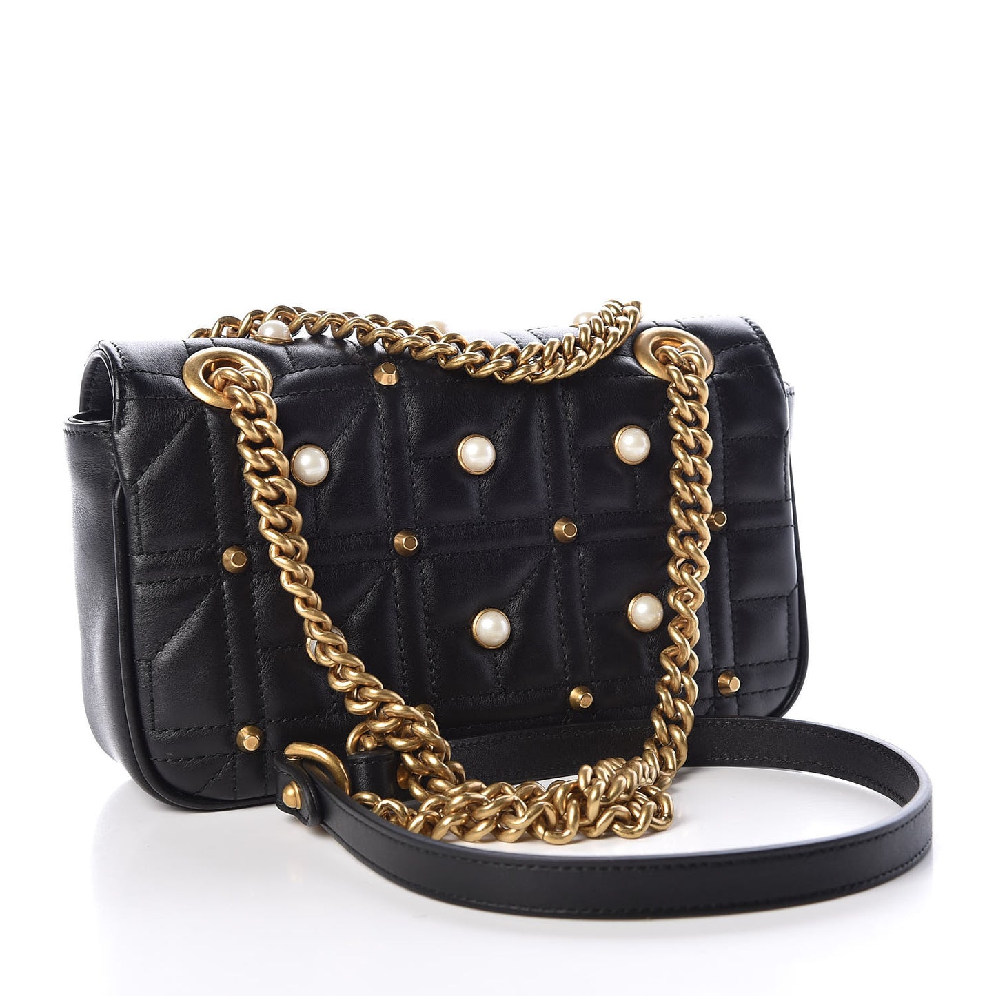 Calfskin Matelasse Studded Mini Pearly GG Marmont Shoulder Bag Black