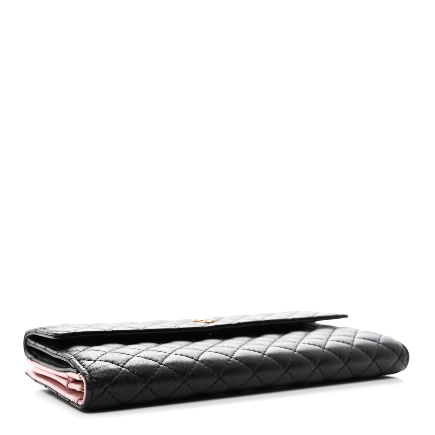 Lambskin Quilted CC Long Double Wallet Black