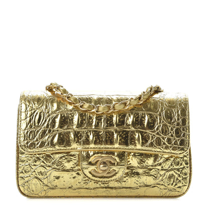 Chanel Metallic Calfskin Crocodile Embossed Cocodile Rectangular Mini Flap Gold 1 of 9