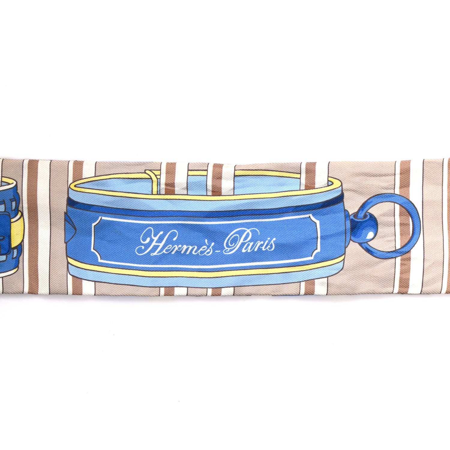 Hermes Silk Colliers De Chiens Remix Twilly Mastic Bleu Jaune 5 of 5