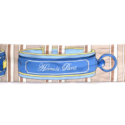 Hermes Silk Colliers De Chiens Remix Twilly Mastic Bleu Jaune 5 of 5
