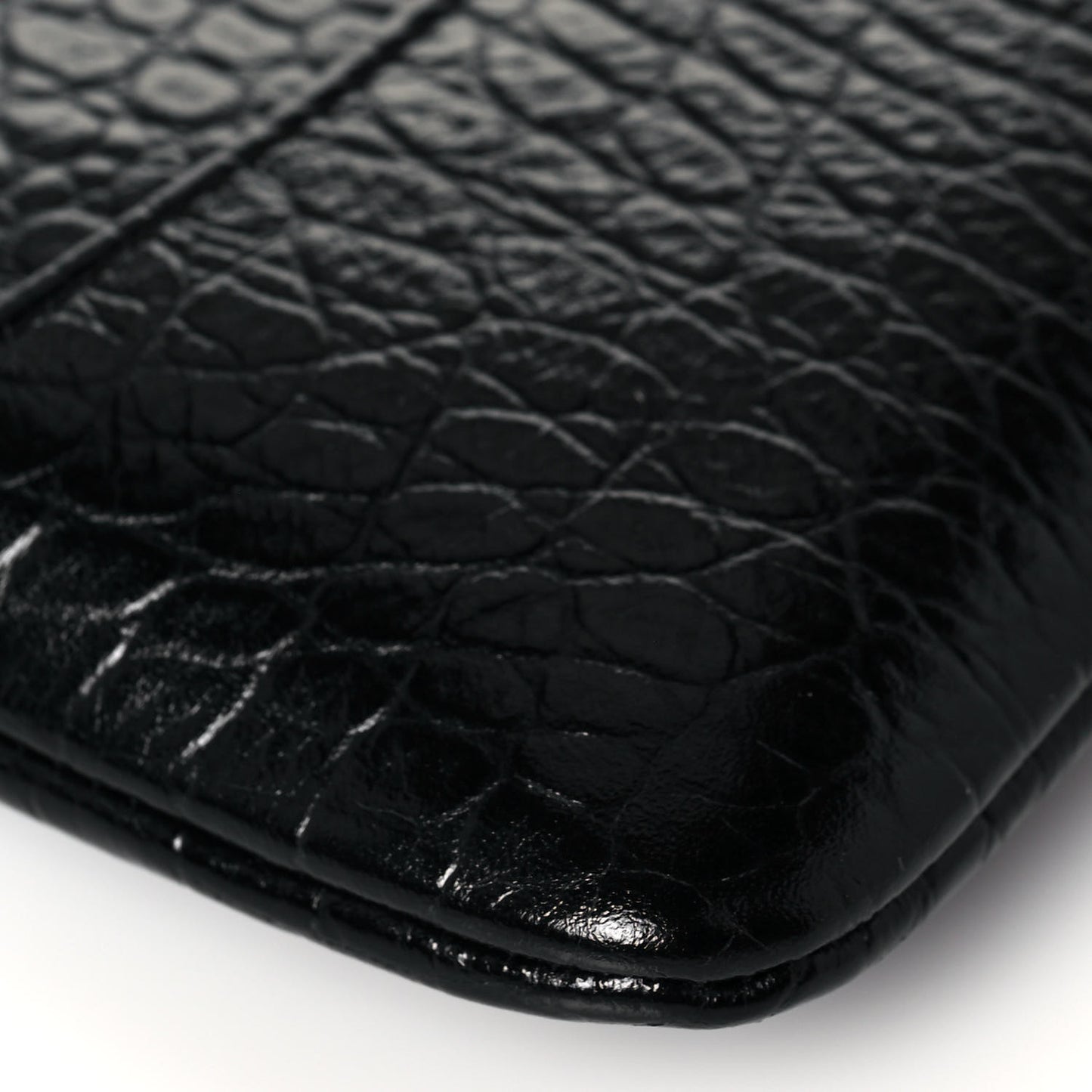 Calfskin Crocodile Embossed Quilted Medium Gabrielle Cosmetic Case Black