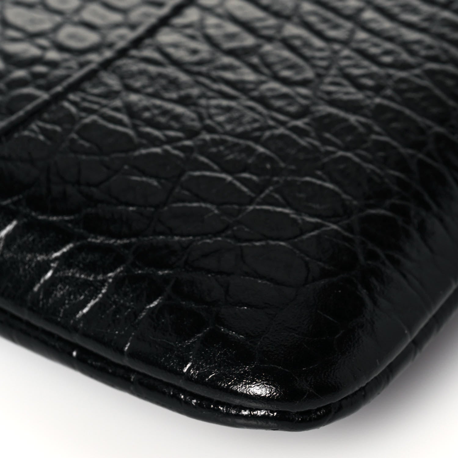 Chanel Calfskin Crocodile Embossed Quilted Medium Gabrielle Cosmetic Case Black 11 of 13