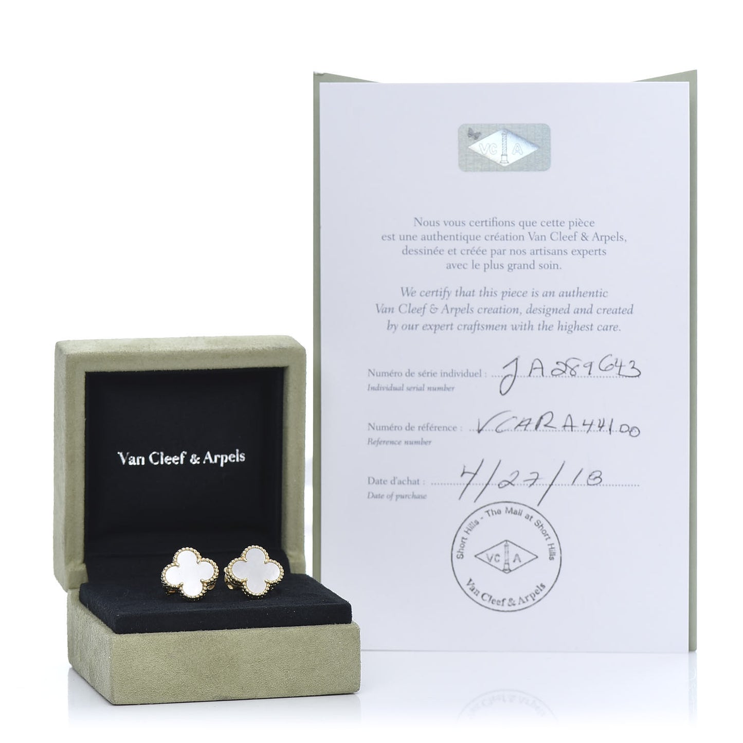 18K Yellow Gold Mother of Pearl Vintage Alhambra Earrings