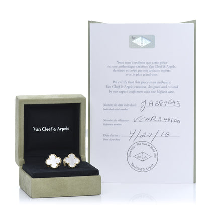Van Cleef & Arpels 18K Yellow Gold Mother of Pearl Vintage Alhambra Earrings 6 of 6