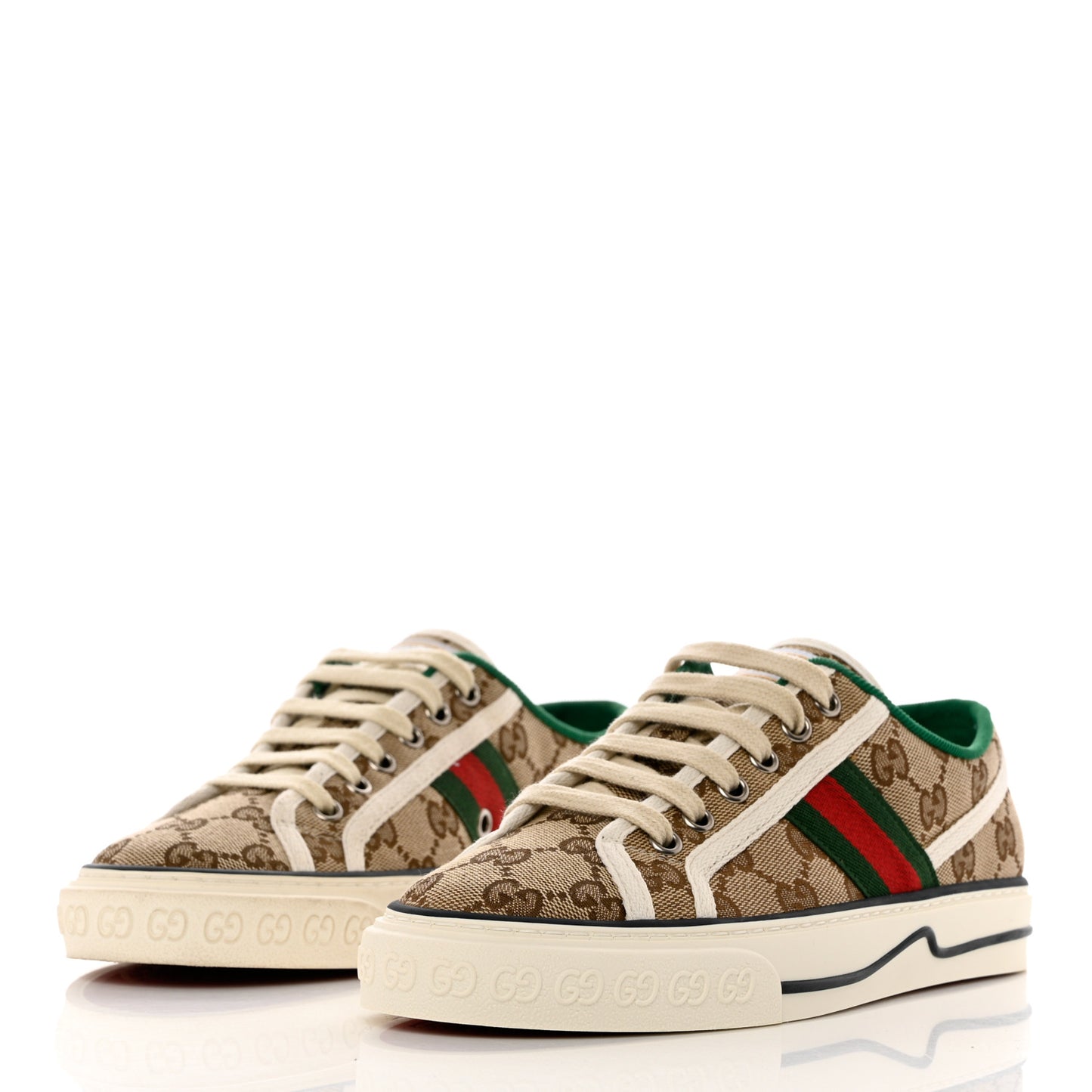 GG Monogram Web Womens 1977 Tennis Sneakers 36 Beige Ebony Mystic White