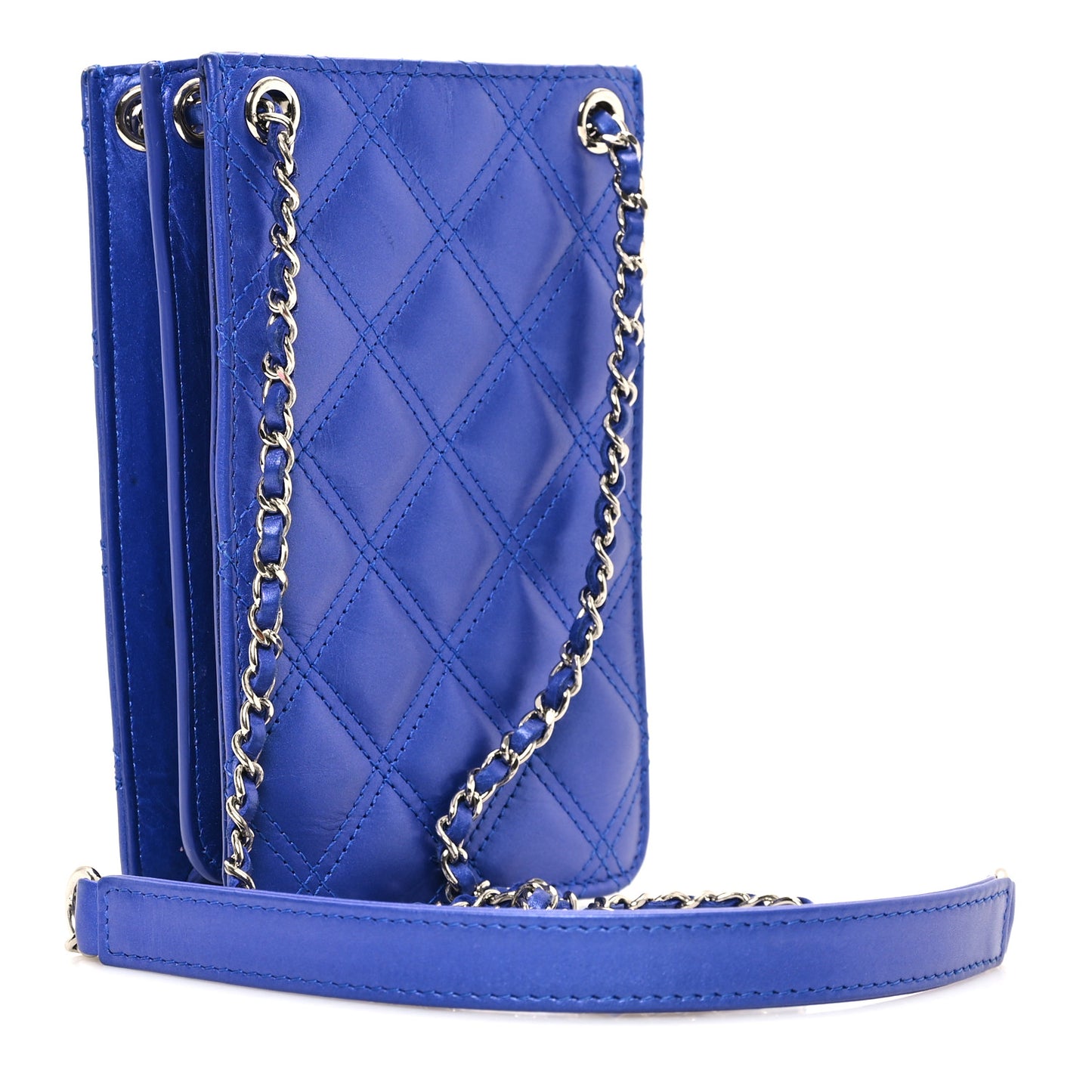 Calfskin Quilted Crossbody CC Phone Holder Dark Blue