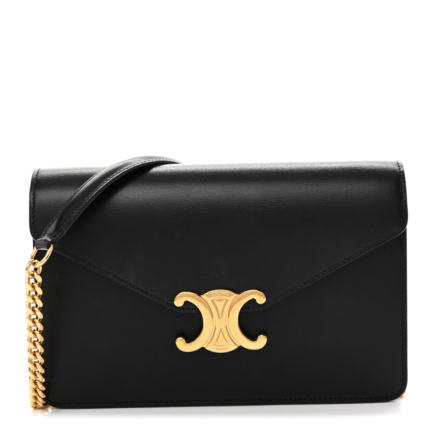 Shiny Calfskin Triomphe Margo Wallet on Chain Black