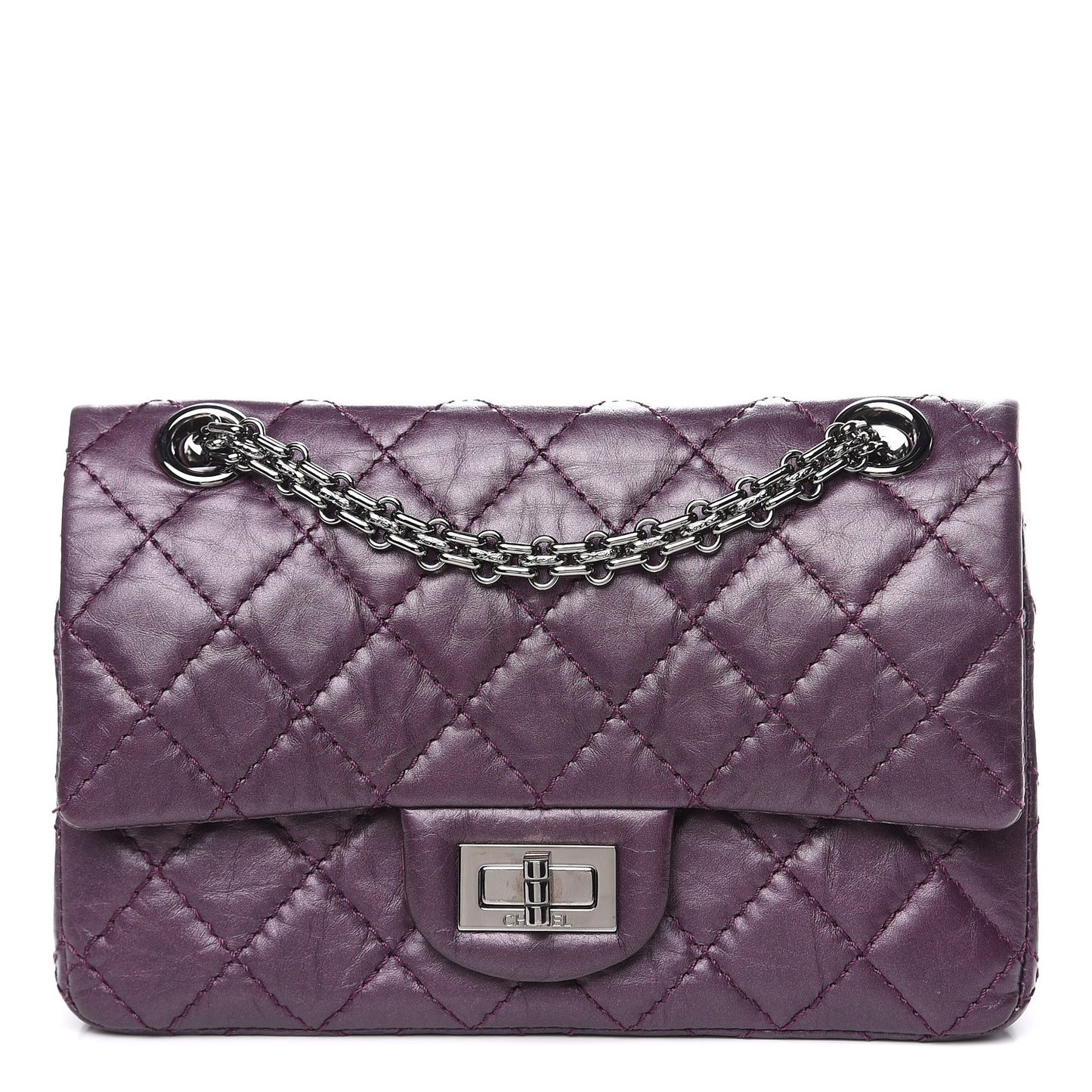 Metallic Aged Calfskin Quilted 2.55 Reissue 224 Flap Plum