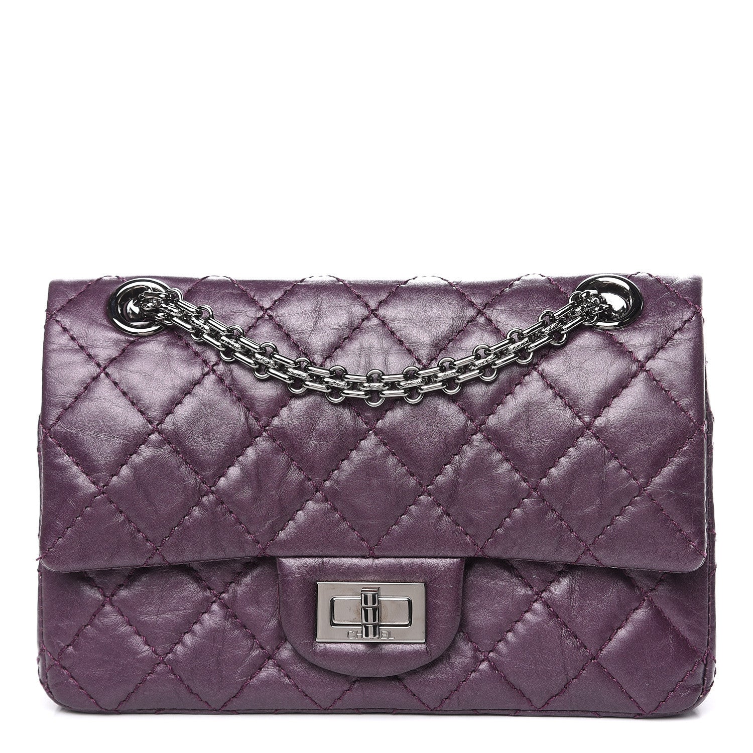 Chanel Metallic Aged Calfskin Quilted 2.55 Reissue 224 Flap Plum 1 of 12