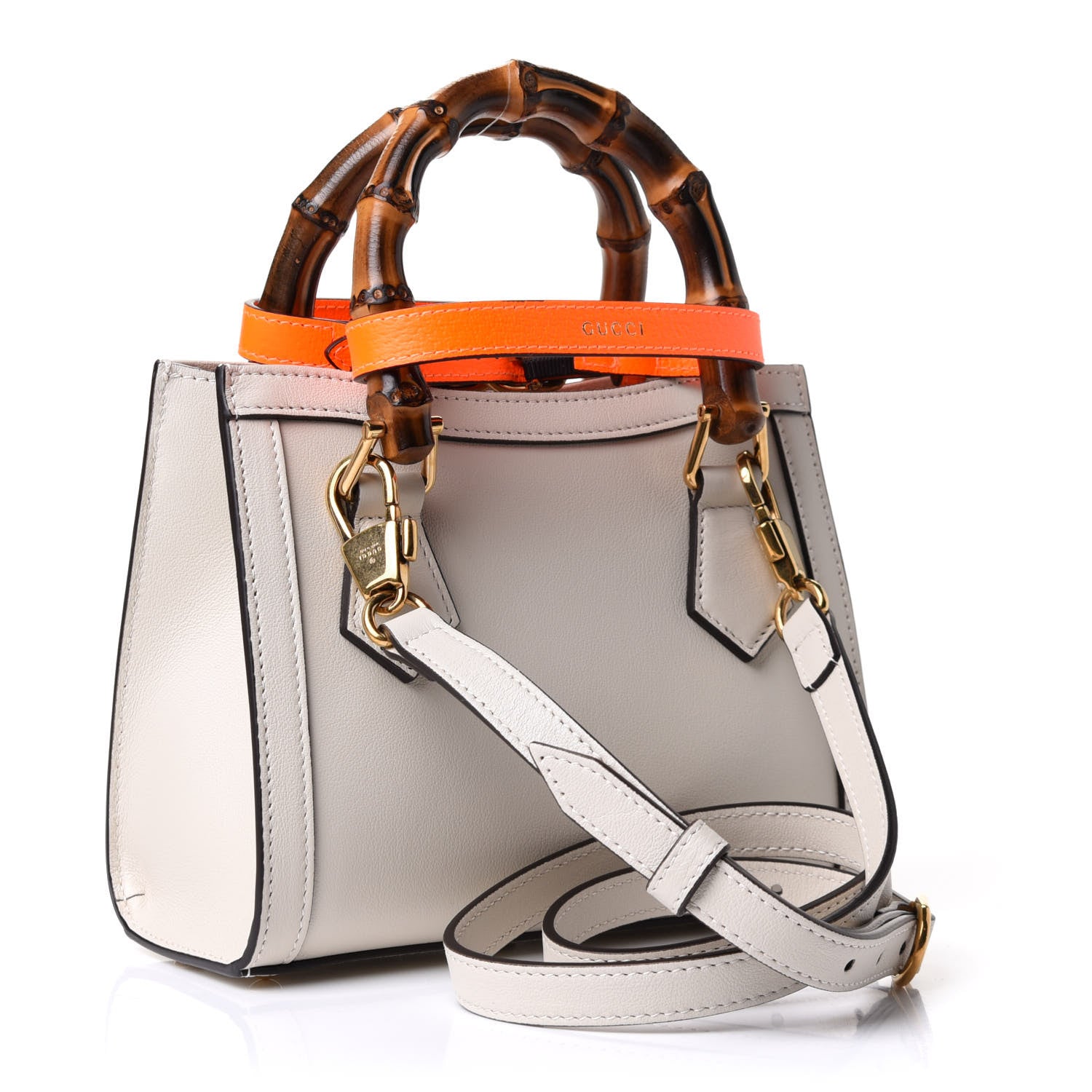 Gucci Wonka Grain Calfskin Mini Diana Tote Bag Mystic White Orange Fluo 3 of 13