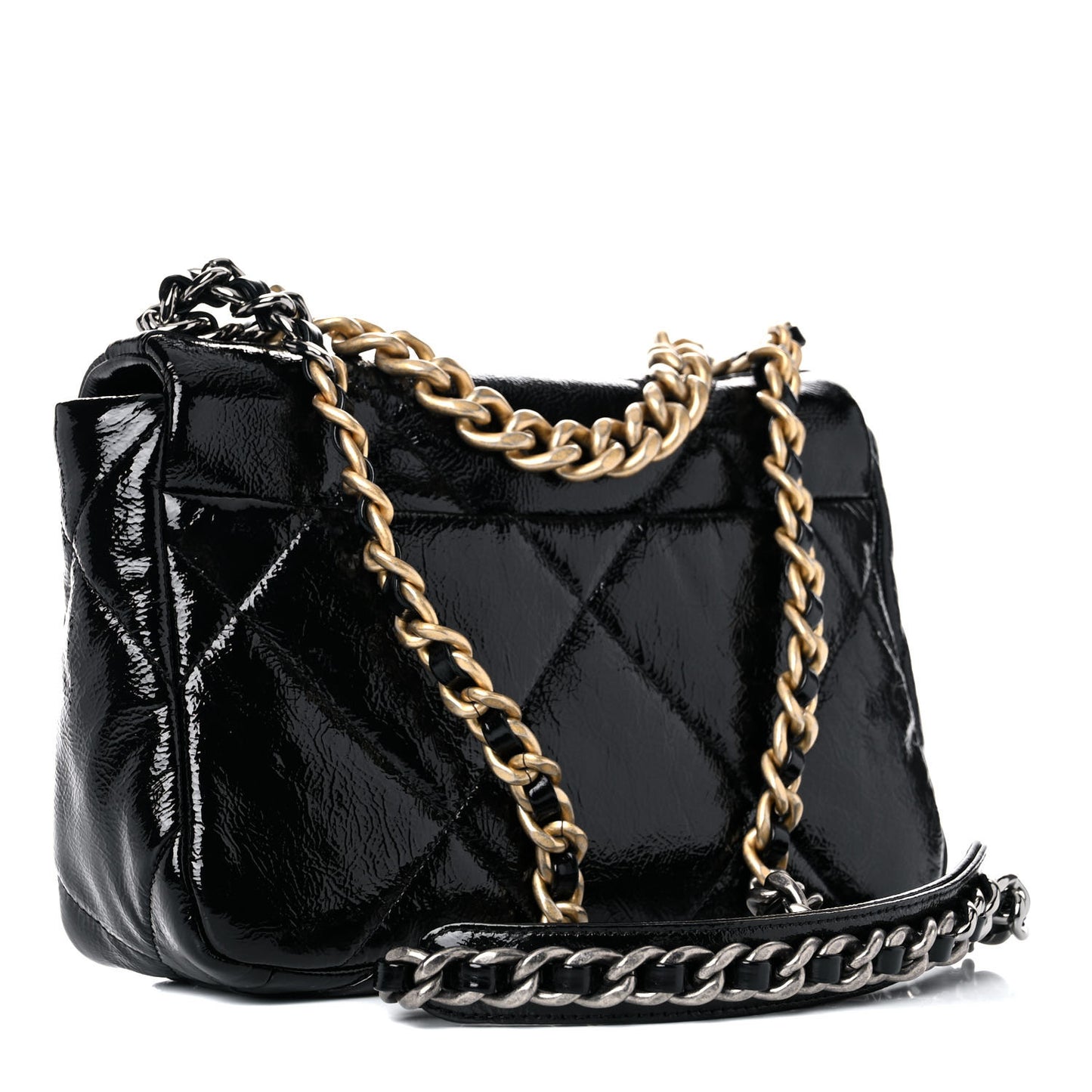Shiny Crumpled Calfskin Quilted Medium Chanel 19 Flap Black