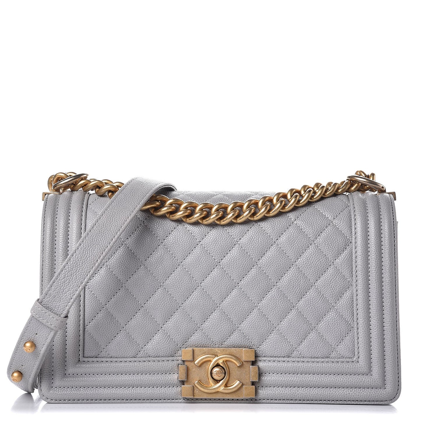 Caviar Quilted Medium Boy Flap Grey