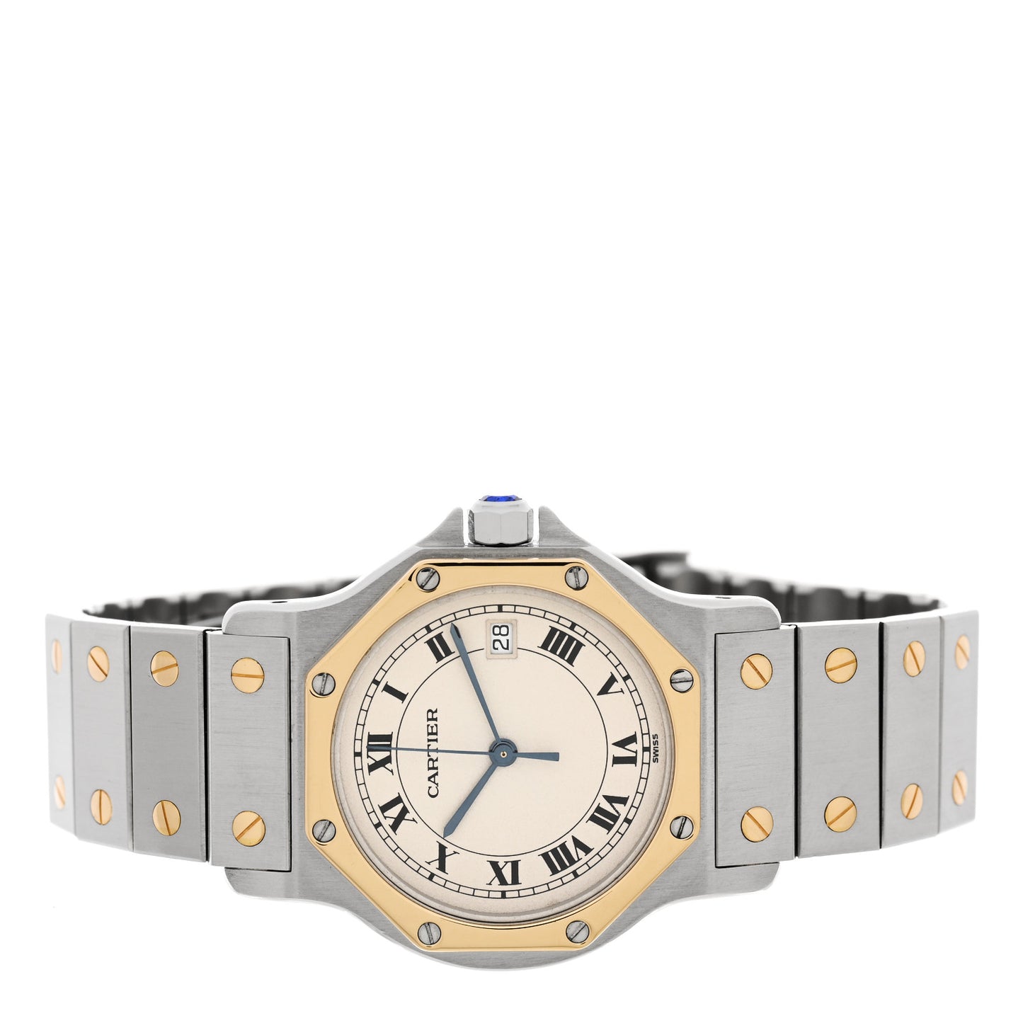Stainless Steel 18K Yellow Gold 29mm Santos Octagon Quartz Watch