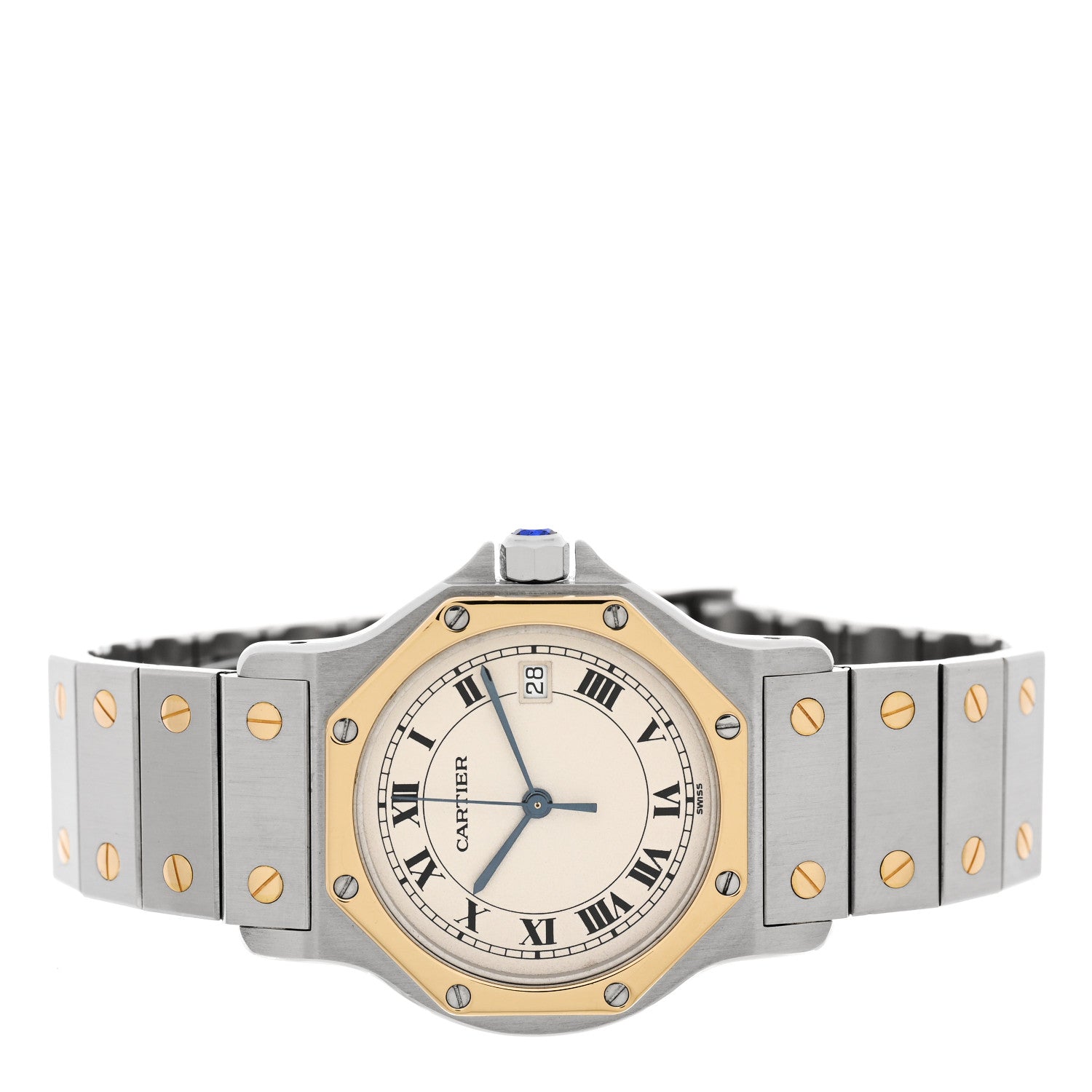 Cartier Stainless Steel 18K Yellow Gold 29mm Santos Octagon Quartz Watch 2 of 4