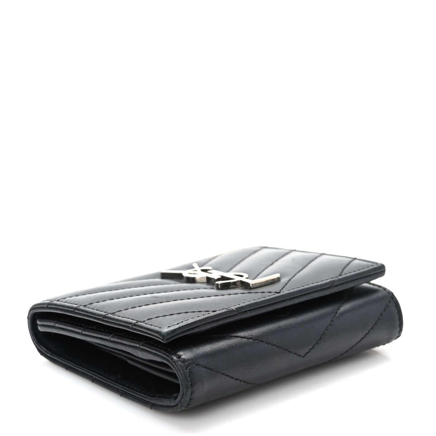 Lambskin Matelasse Chevron Small Monogram Wallet Black