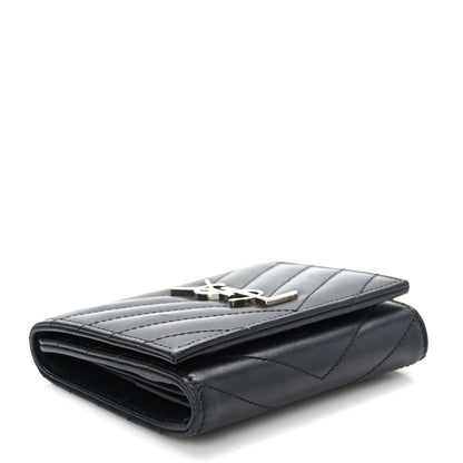 Saint Laurent Lambskin Matelasse Chevron Small Monogram Wallet Black 4 of 7