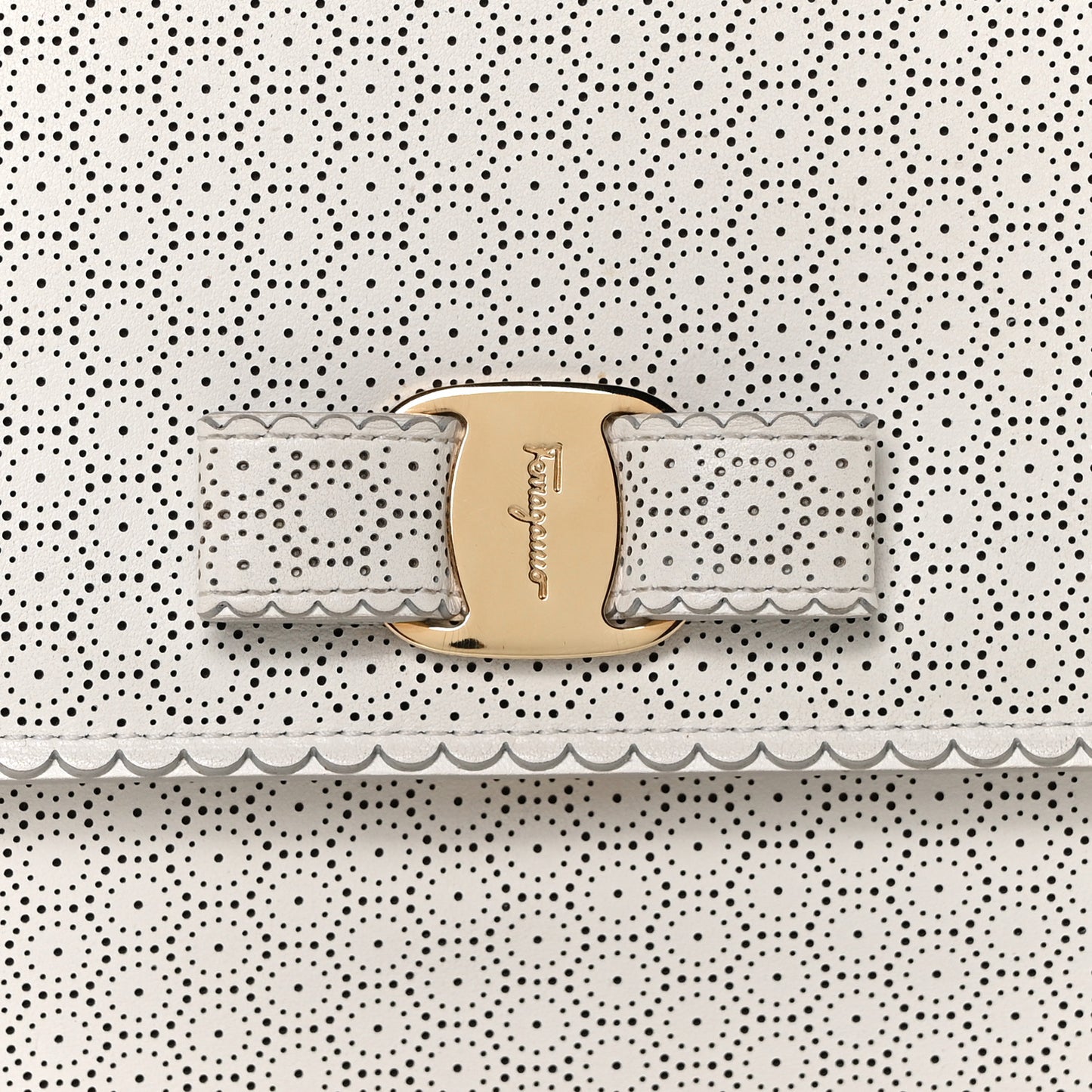 Perforated Calfskin Ginny Bow Crossbody Bag White
