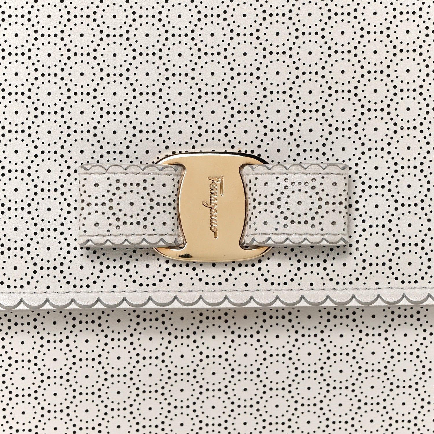 Salvatore Ferragamo Perforated Calfskin Ginny Bow Crossbody Bag White 10 of 10