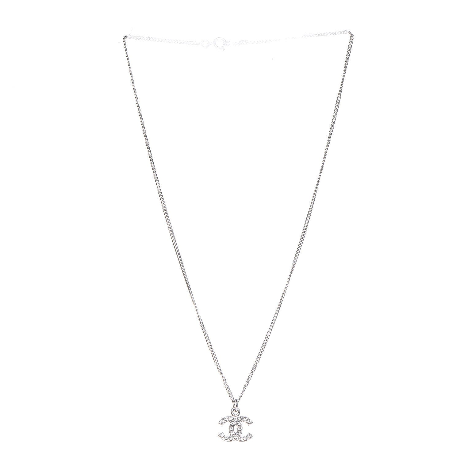 Chanel Crystal Timeless CC Necklace Silver 4 of 8