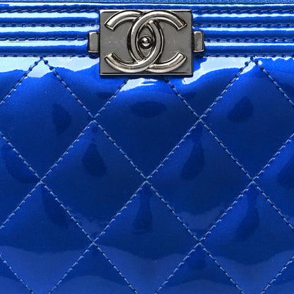 Chanel Metallic Patent Calfskin Quilted Boy L-Gusset Zip Wallet Blue 9 of 12