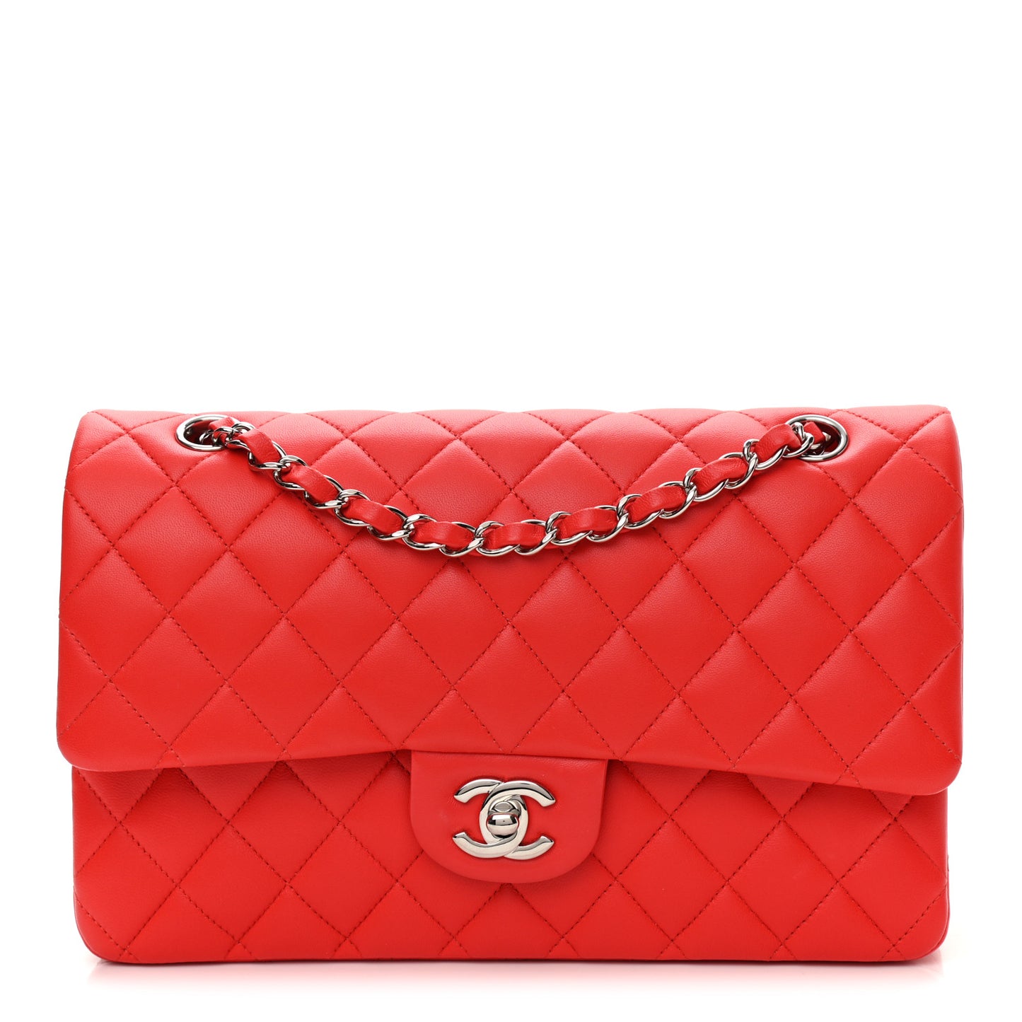 Lambskin Quilted Medium Double Flap Red