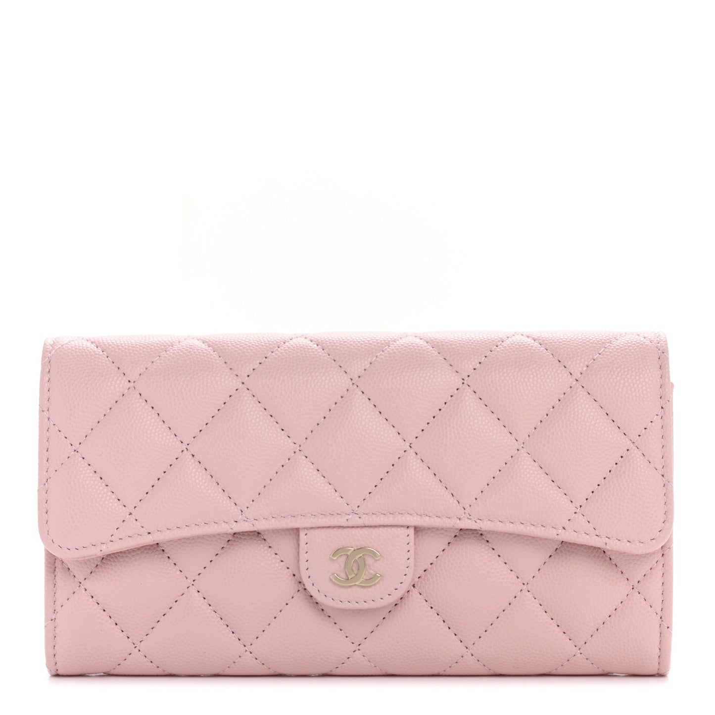 Caviar Quilted Large Gusset Flap Wallet Light Pink