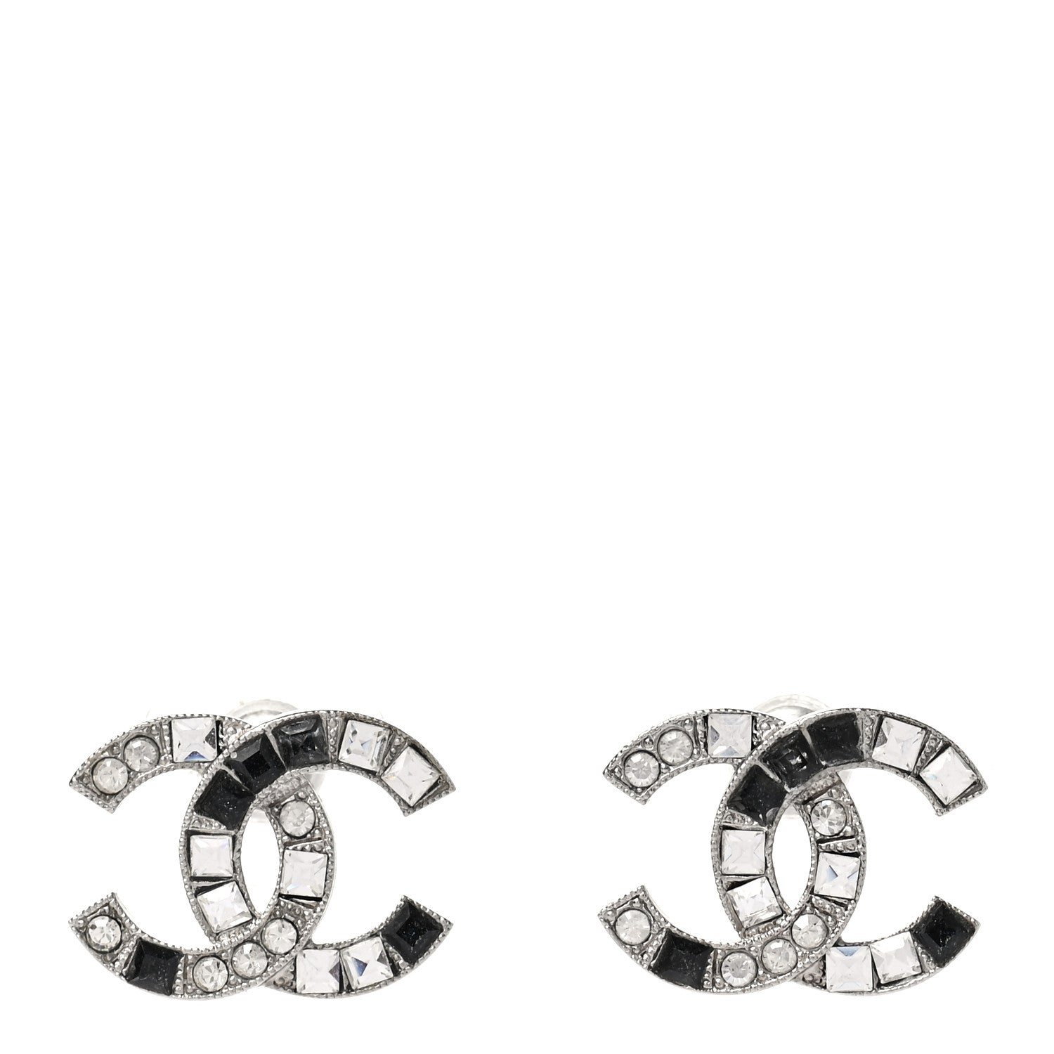 Chanel Crystal CC Earrings Silver Black 1 of 4