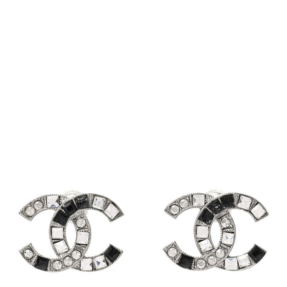 Chanel Crystal CC Earrings Silver Black 1 of 4
