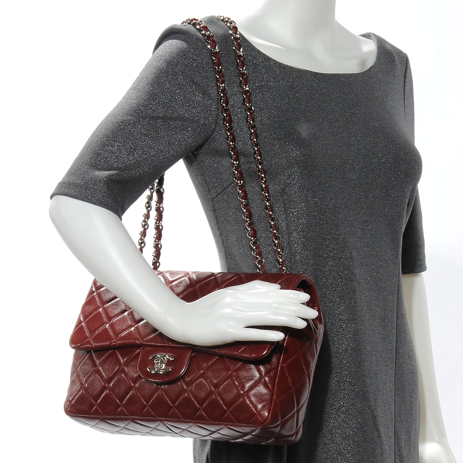 Chanel Lambskin Jumbo Single Flap Dark Red 2 of 8