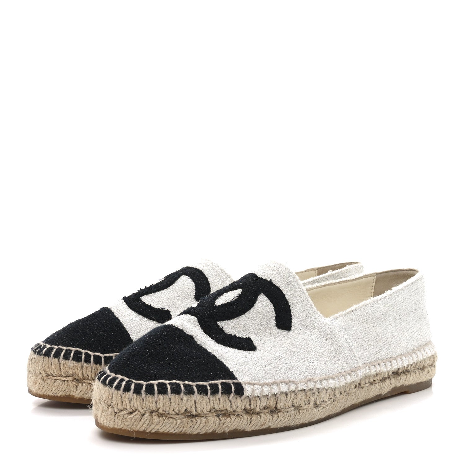 Chanel Terry Cloth CC Espadrilles 41 Silver Black 3 of 8