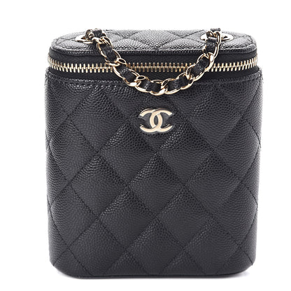 Chanel Caviar Quilted Small Vertical Coco Beauty Vanity Case With Chain Black 1 of 10