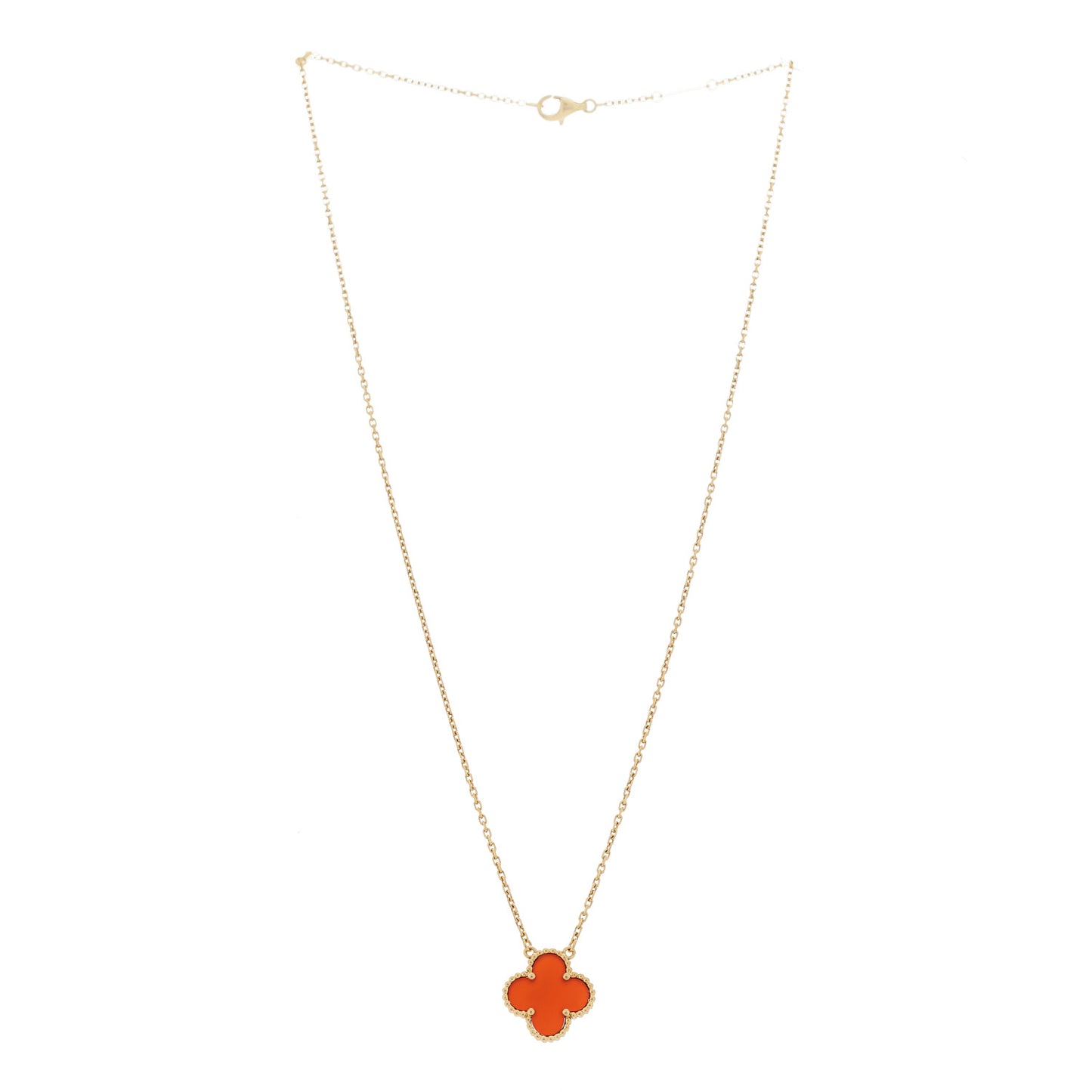 18K Yellow Gold Carnelian Vintage Alhambra Pendant Necklace