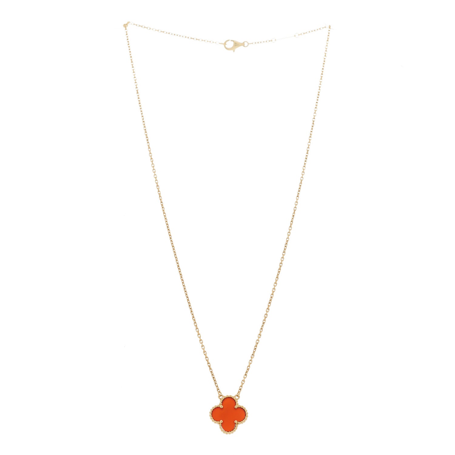 Van Cleef & Arpels 18K Yellow Gold Carnelian Vintage Alhambra Pendant Necklace 3 of 7