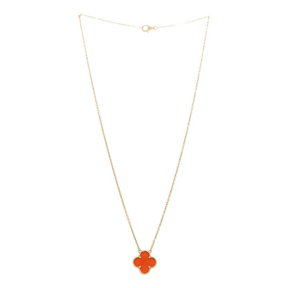 Van Cleef & Arpels 18K Yellow Gold Carnelian Vintage Alhambra Pendant Necklace 3 of 7
