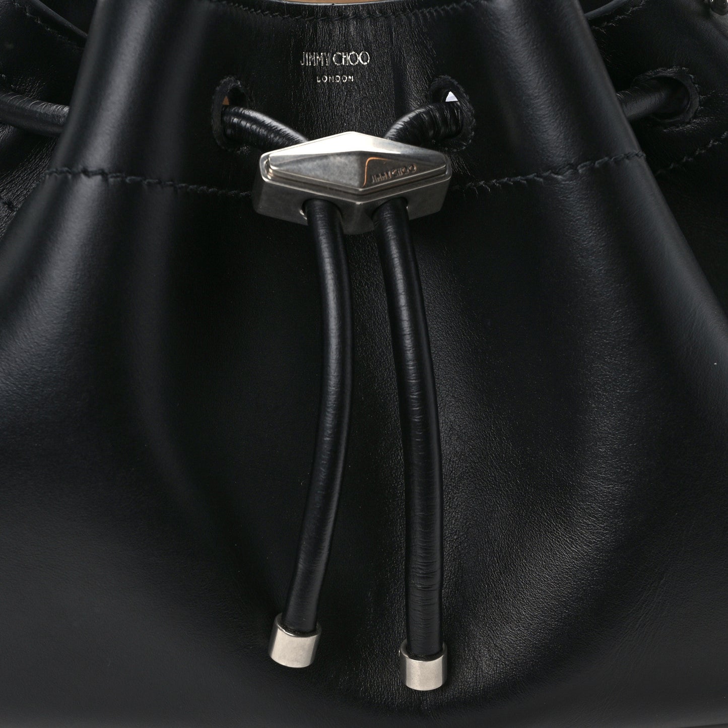 Smooth Shiny Calfskin Cinch M Bucket Bag Black