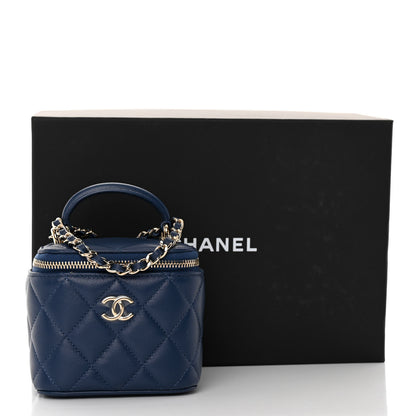 Chanel Lambskin Quilted Top Handle Mini Vanity Case With Chain Blue 3 of 10