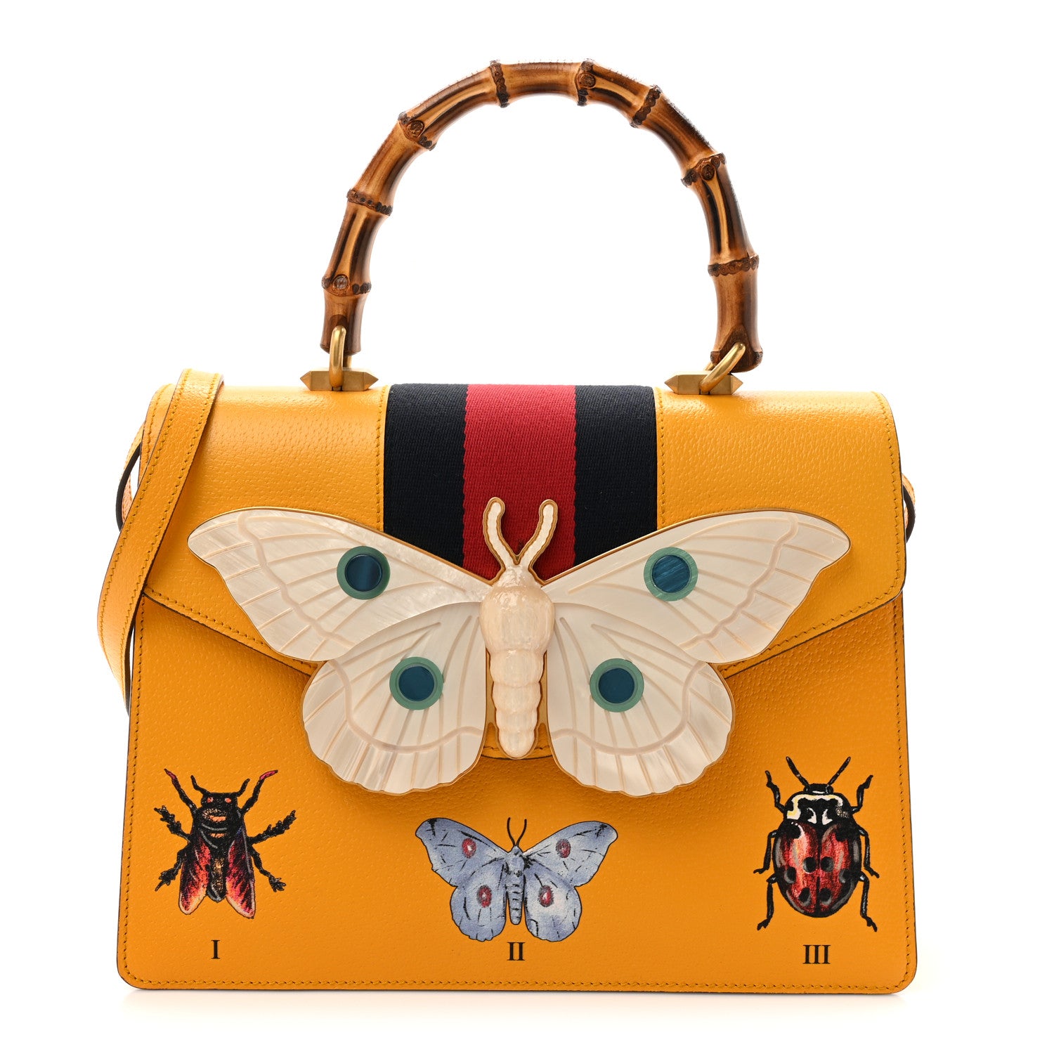 Gucci Textured Calfskin Bamboo Web Medium Falena Moth Top Handle Bag Crop 1 of 15