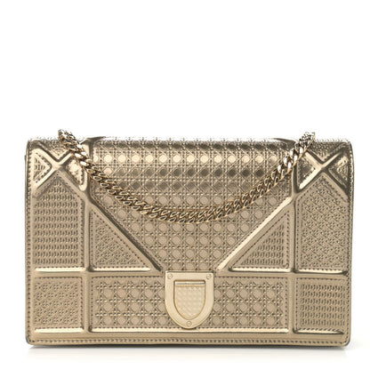 Christian Dior Metallic Patent Micro-Cannage Diorama Wallet on Chain Pouch Gold 1 of 12