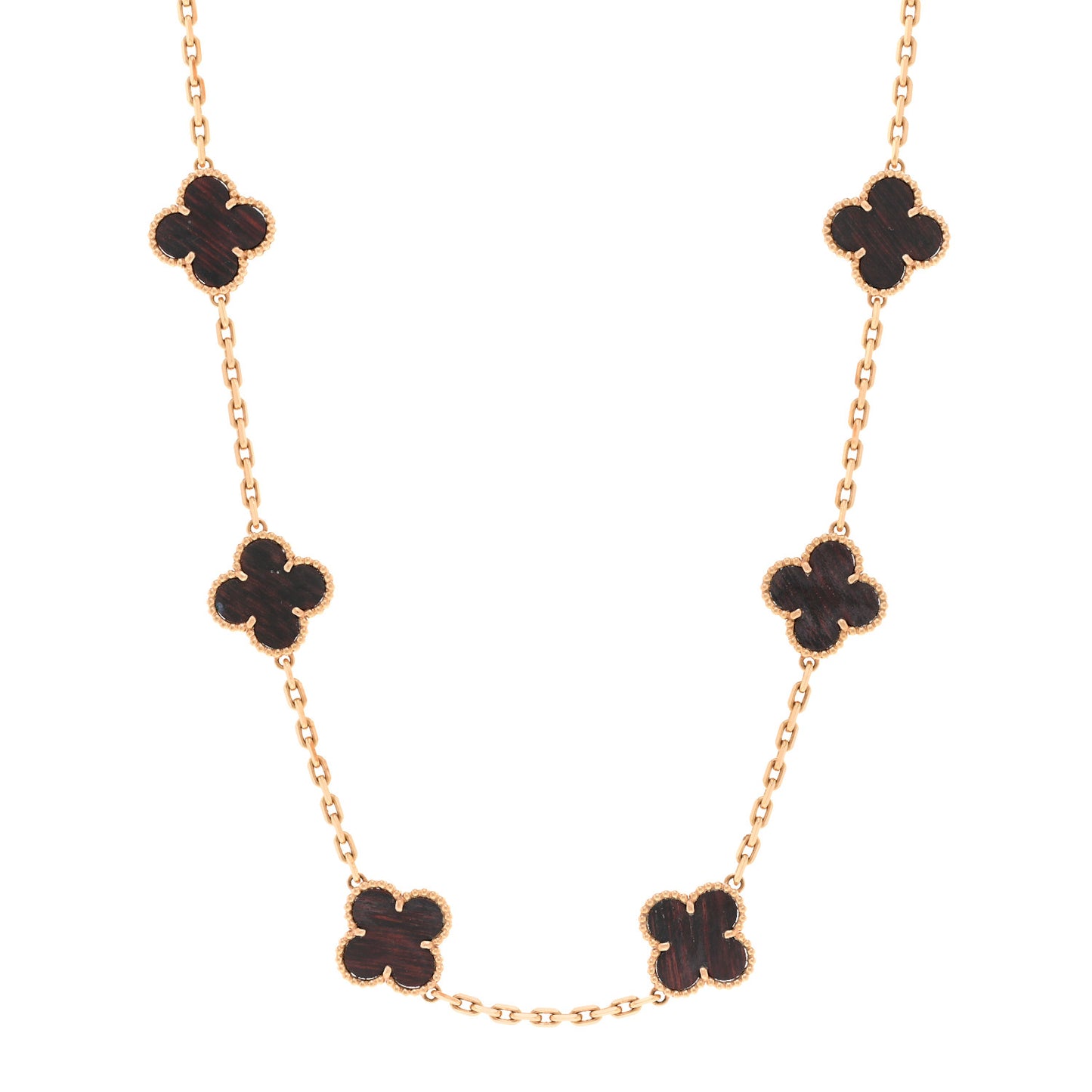 18K Rose Gold Letterwood 10 Motifs Vintage Alhambra Necklace