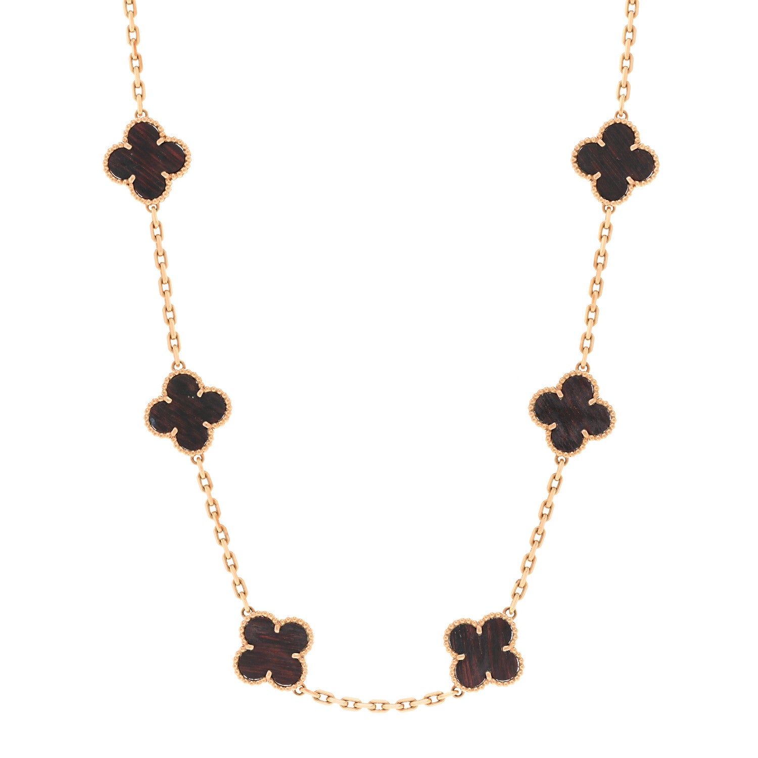 Van Cleef & Arpels 18K Rose Gold Letterwood 10 Motifs Vintage Alhambra Necklace 1 of 6