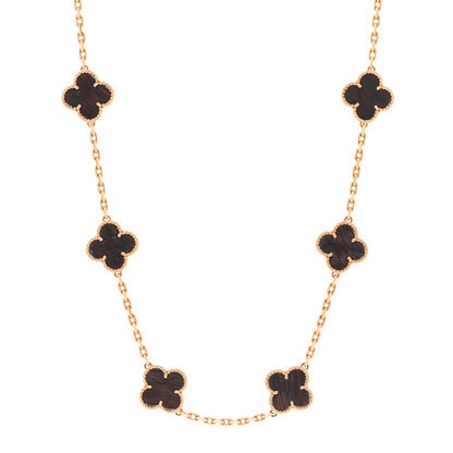 Van Cleef & Arpels 18K Rose Gold Letterwood 10 Motifs Vintage Alhambra Necklace 1 of 6