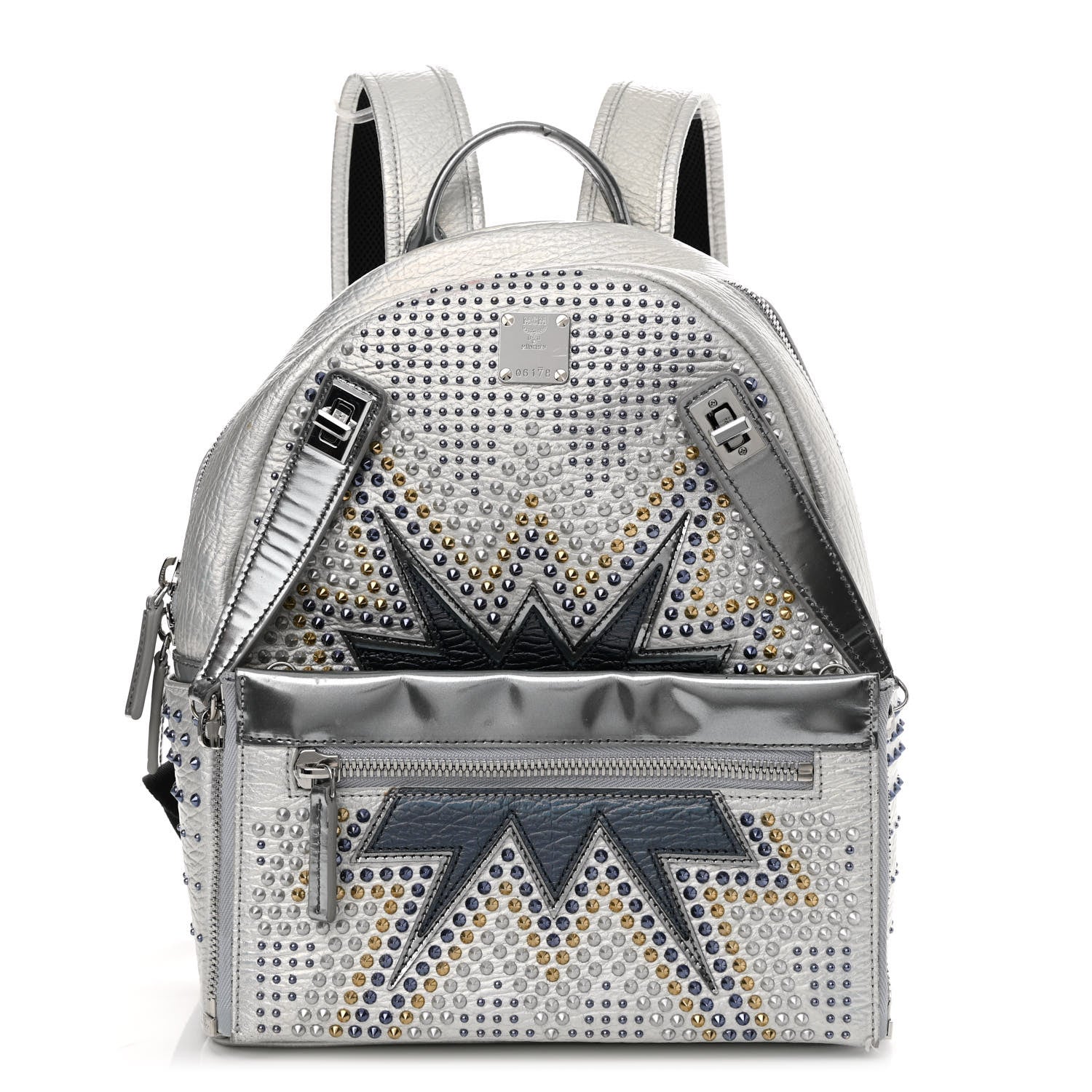 MCM Visetos Medium Studded Stark Cyber Flash Backpack Silver 3 of 16